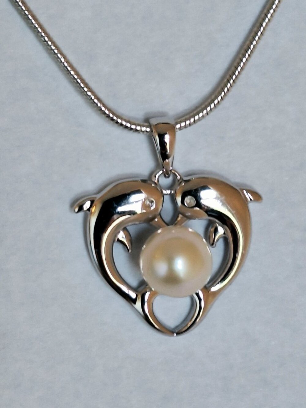 Akoya Pearl and Interlocking Dolphin Heart Pendant